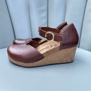 Birkenstock New Papillio Mary Wedge Ginger Brown Leather 36 women’s 6 EUC